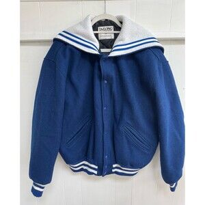 DeLONG Blue Letterman Varsity Letterman Jacket Snap Wool Sailor Collar XL